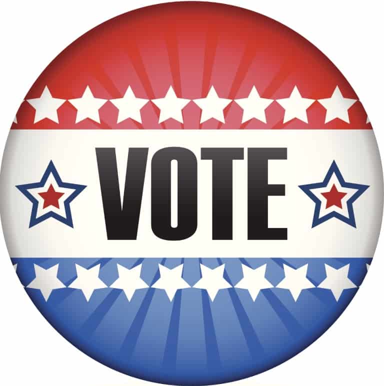 vote button with white stars and red white & blue stripes