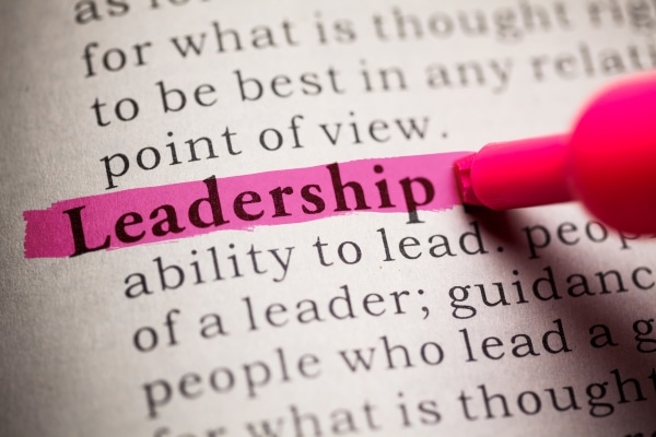 block of typed text with leadership highlighted in pink