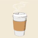 illustration of paper to-go coffee cup with steam and sleeve