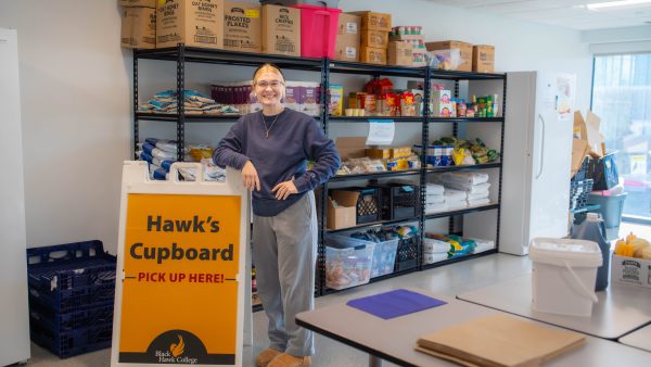 Food pantry with organized shelves.