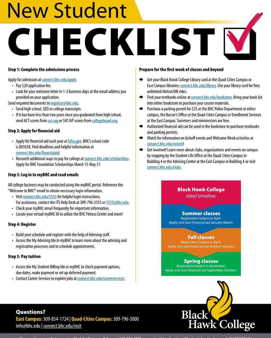 Screenshot of new student checklist document.
