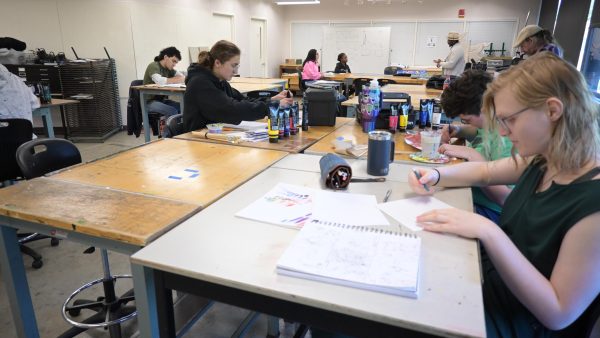 Advanced placement testing Students engaged in art class activities.