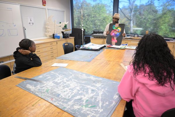Students engaged in art class activity.