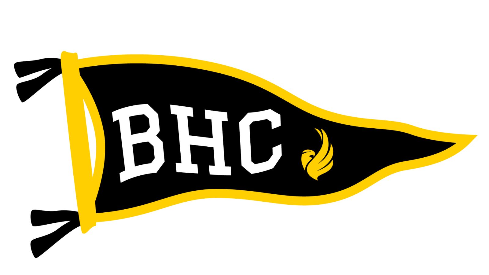 Illustration of a pennant with bird from bhc logo text bhc.