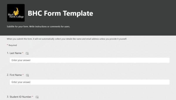 Form template for student information submission