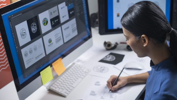 Asian woman graphic designer working in office. Artist creative designer illustrator graphic skill concept.