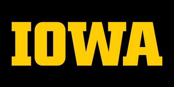 University of iowa logo. A black background with the word "iowa" in block letters.