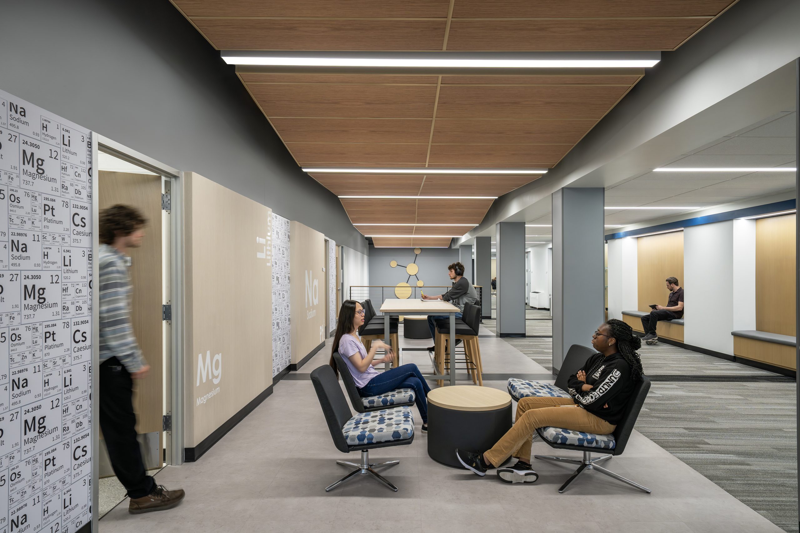 Modern chemistry-themed collaborative study space.