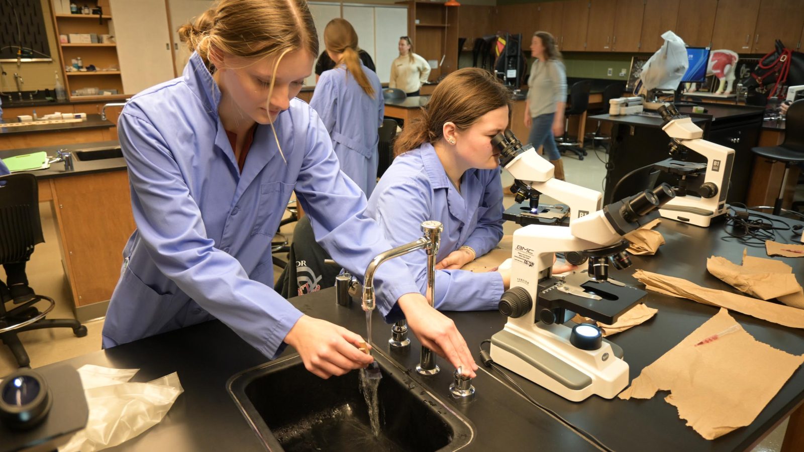 Agriculture Students working in a laboratory setting.