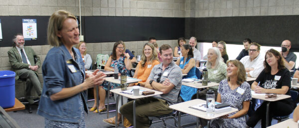 A group of people in a classroom