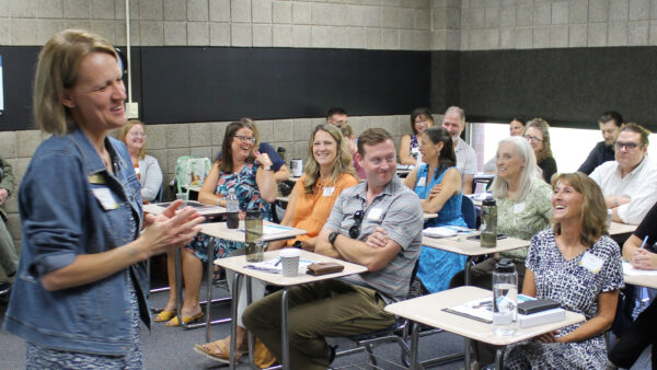 a group of people in a classroom