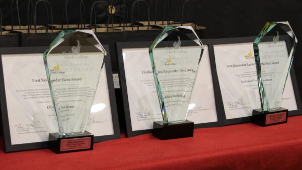 Awards and certificates on a table