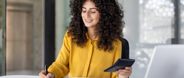 Smiling woman working at desk