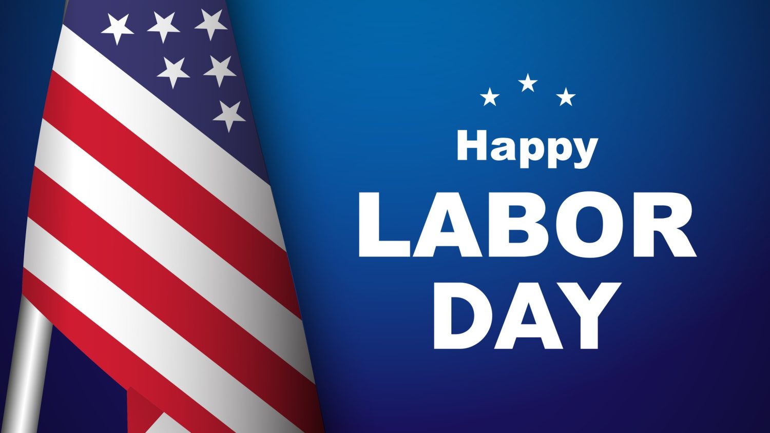 American flag on left with text happy labor day on right.