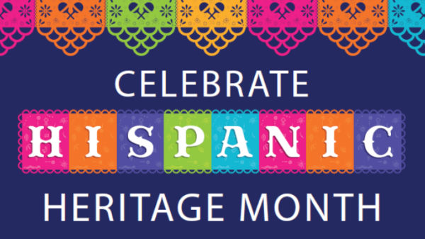 Multi-colored graphic with text celebrate hispanic heritage month,
