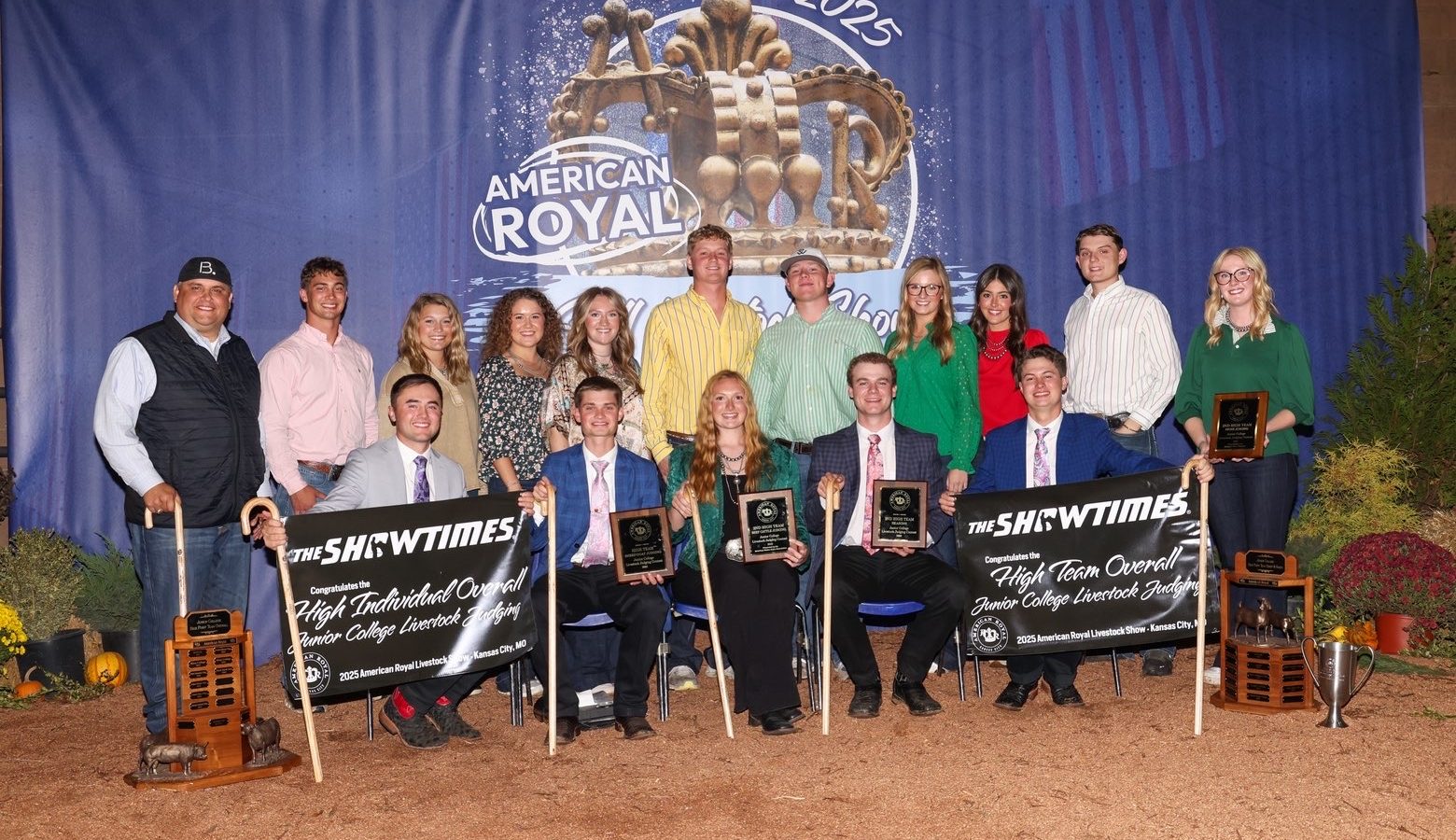 Livestock judging team's historic 2025-26 season Group photo of black hawk east’s winning junior college livestock judging team holding plaques and banners at the 2025 american royal.