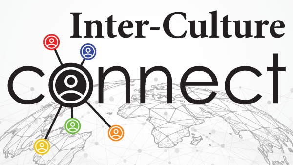 Part of a globe with text inter-culture connect.