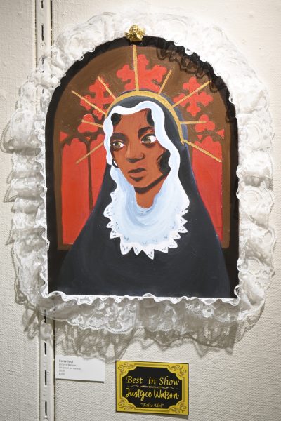 Oil painting titled false idol.