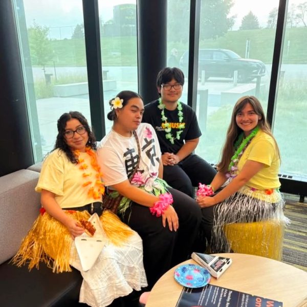 Four friends in festive attire