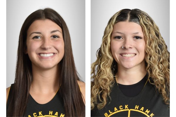 Headshots of 2 women's basketball players.