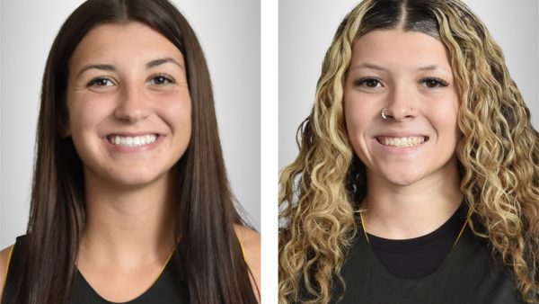 Headshots of 2 women's basketball players.
