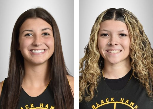 Headshots of 2 women's basketball players.