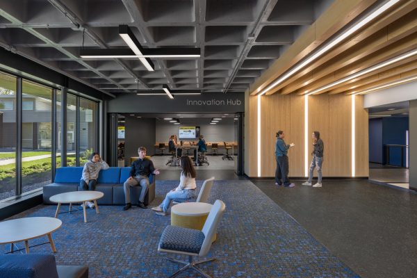 Modern lobby with seating and collaboration