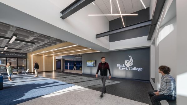 Modern college lobby with innovative design.