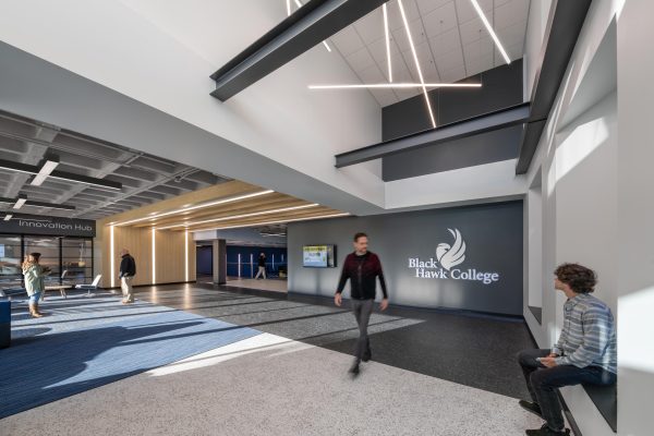 Modern college lobby with innovative design.