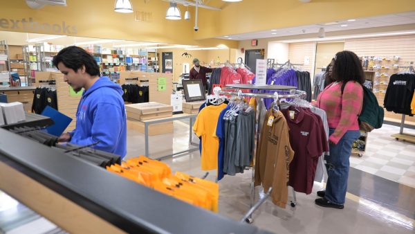 Students shopping in a bookstore.