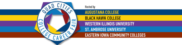 Multicolored logo listing names of 5 colleges in horizontal stripes