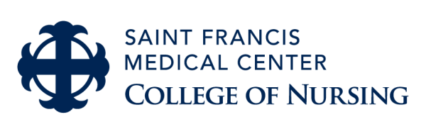 Saint francis medical center college of nursing logo. A navy cross icon.
