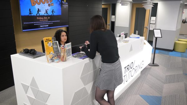 First generation and underrepresented students Reception area with informational displays.
