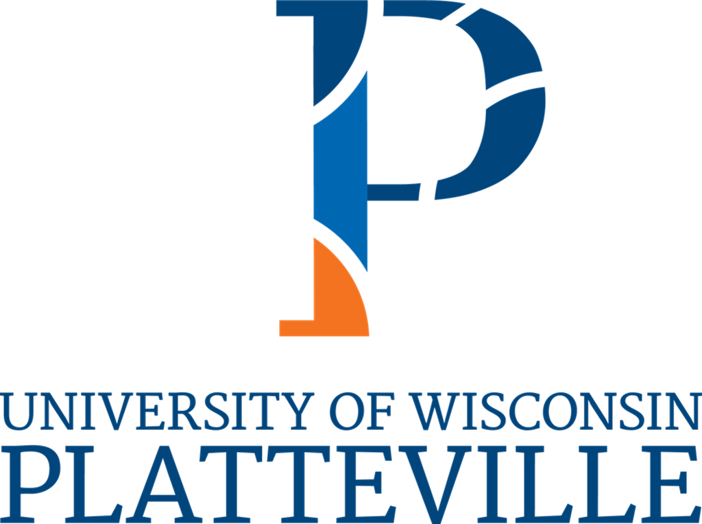 A blue and orange logo of university of wisconsin platteville