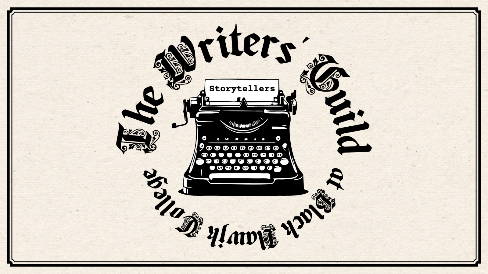 Writers' guild meeting Illustration of old manual typewriter encircled with text the writers' guild at black hawk college.