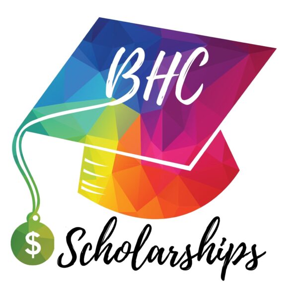 Illustration of graduation cap & tassel with dollar sign and text bhc scholarships
