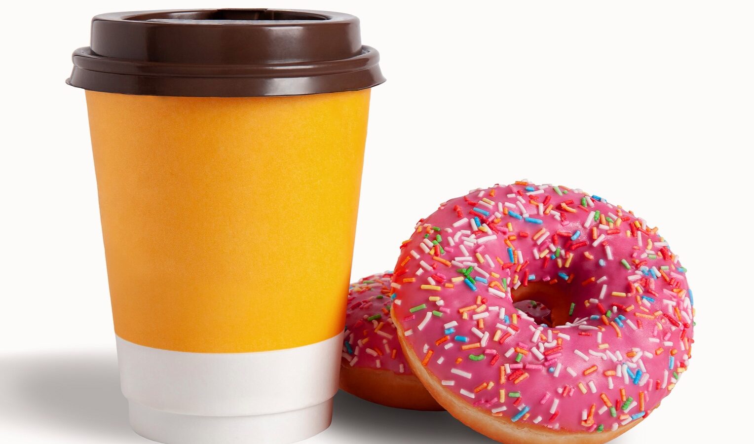 To go cup of coffee and 2 donuts