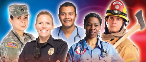 Diverse first responders in uniform.