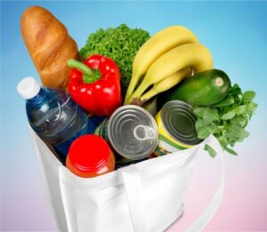 Groceries in reusable shopping bag