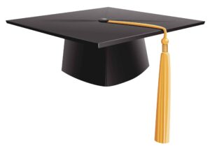 Black graduation cap (mortarboard) with gold tassel