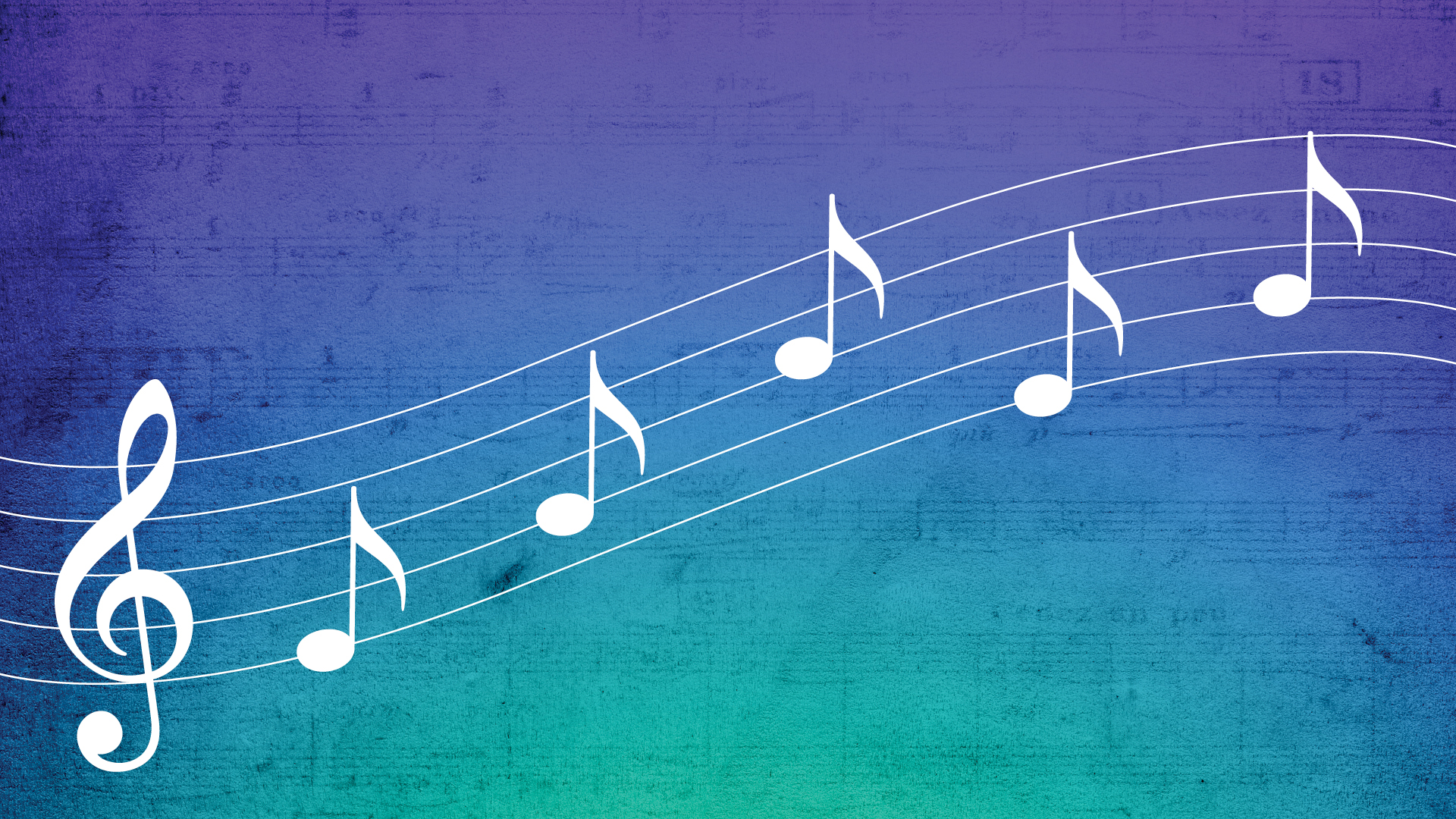 treble clef and 5 musical notes on a staff.