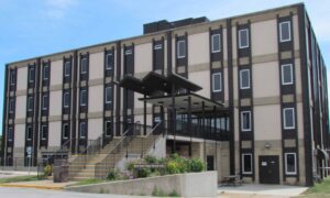 A building with stairs and a walkway