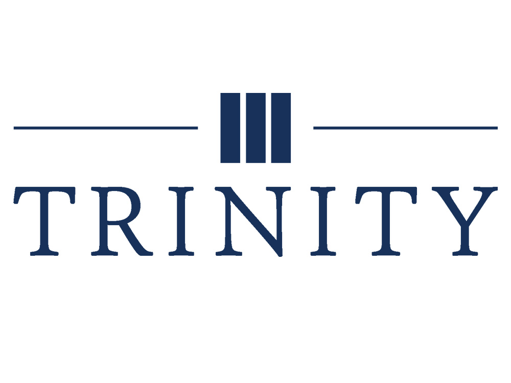 Trinity college logo. The word "trinity" underneath three vertical bars.