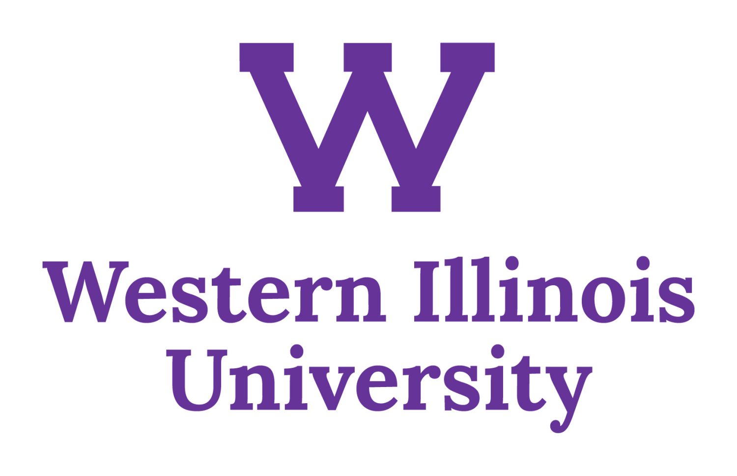 Western illinois university logo. A purple "w" stacked on the words "western illinois university. "