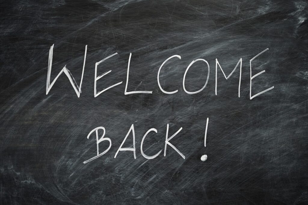 A blackboard with white text